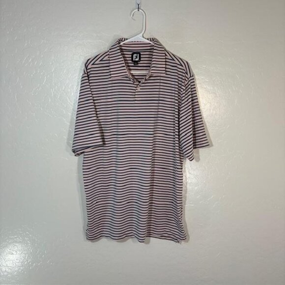 FootJoy Polo Shirt Mens Large Pink Blue Striped Short Sleeve Performance Golf - Picture 1 of 7